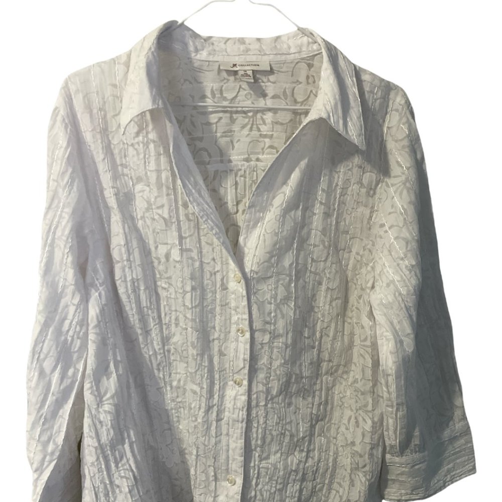 JM Collection Woman Plus Size 14 3/4 Sleeve Embroidered White Sheer Blouse